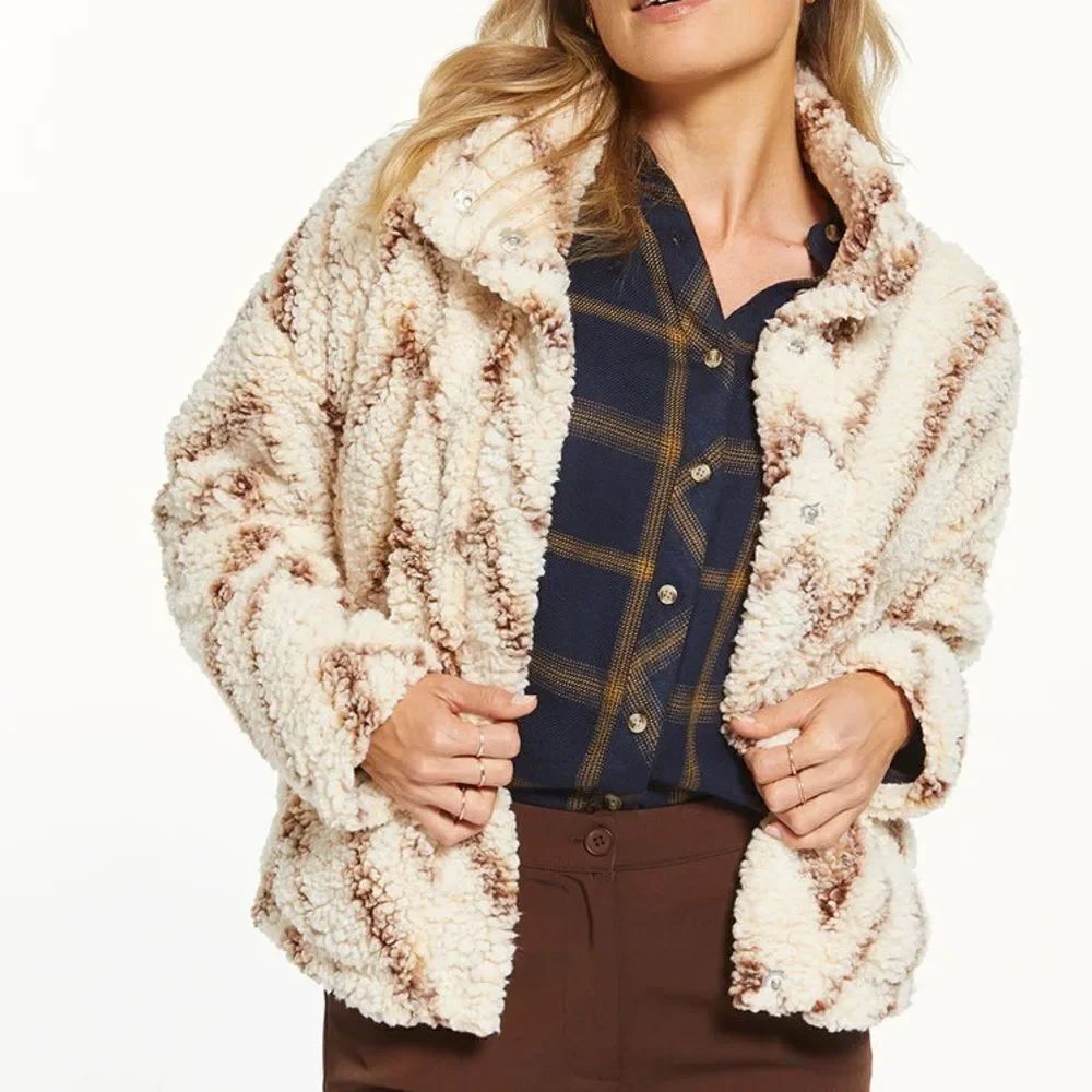 Thread & Supply Ivory Neutral Tan Chevron One Track Mind Sherpa Jacket Large